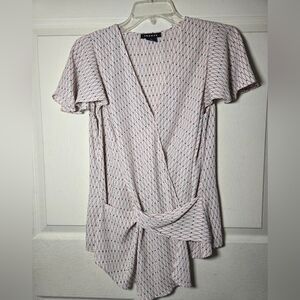 Trouve Asymmetrical Wrap Blouse with Flutter Sleeves